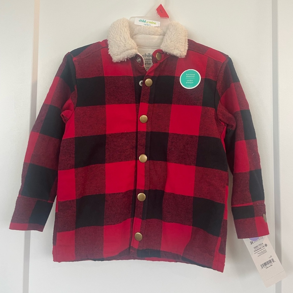 Carter's kids 2T  Red & Black lumberjack Jacket with Sherpa Collar
soft lining